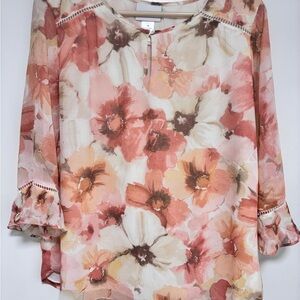 Alfred Dunner Floral Blouse - Pink and Cream